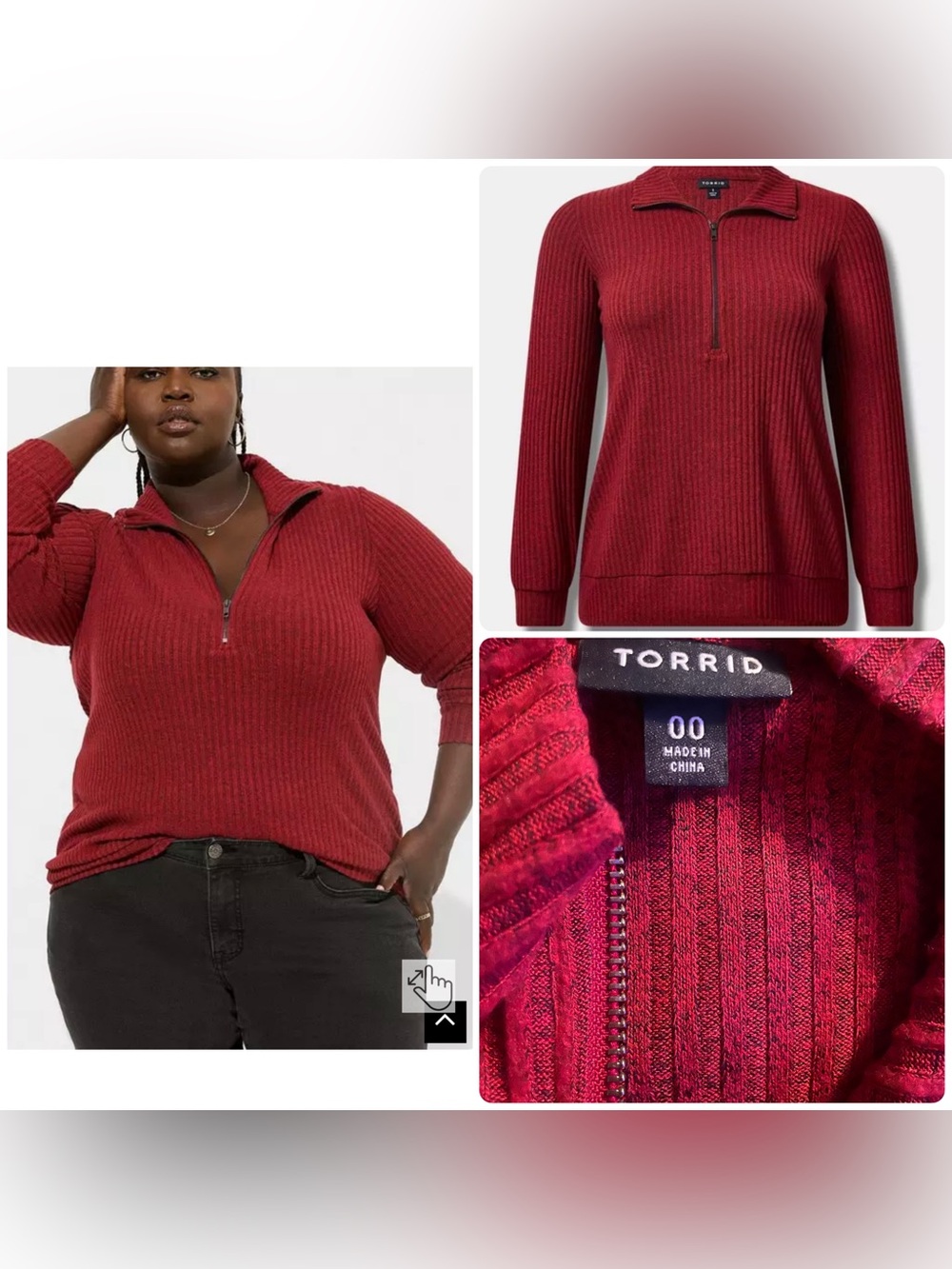 torrid Ribbed Half-Zip Cowl Sweater in Rich Red